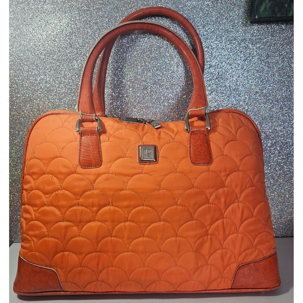 Diane von‎ Furstenberg DVF VINTAGE Orange Quilted Duffel Duffle Satchel Bag Tote